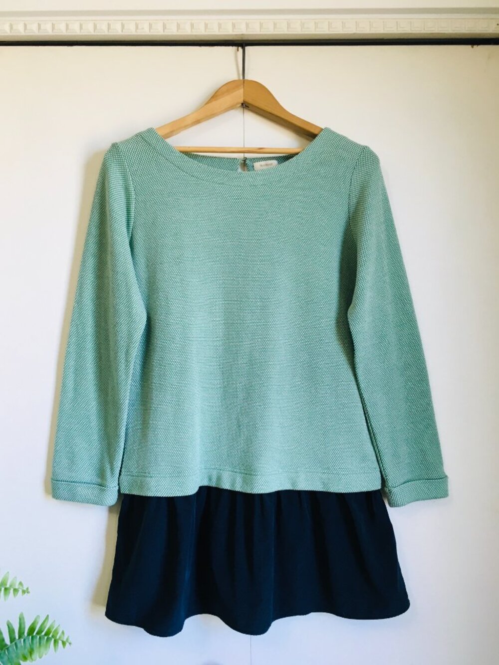 HusHusH Forest Girl Mori Kei Jade Green Style Knitted Dual-Material Top - 3
